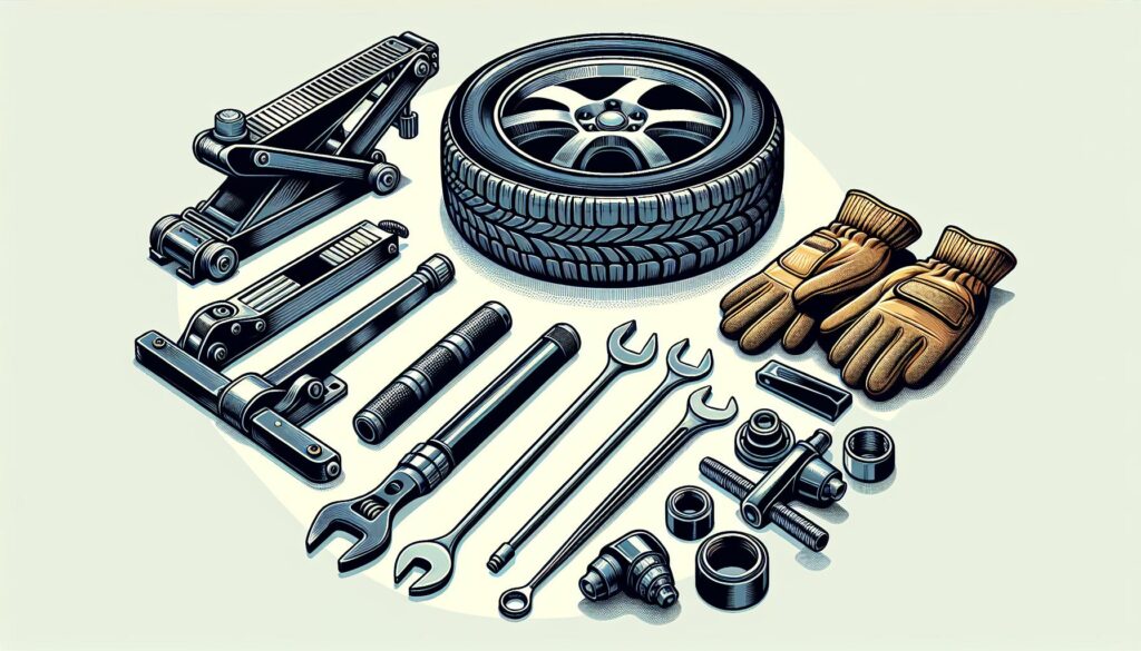 Neccessary tools for changing a tyre.